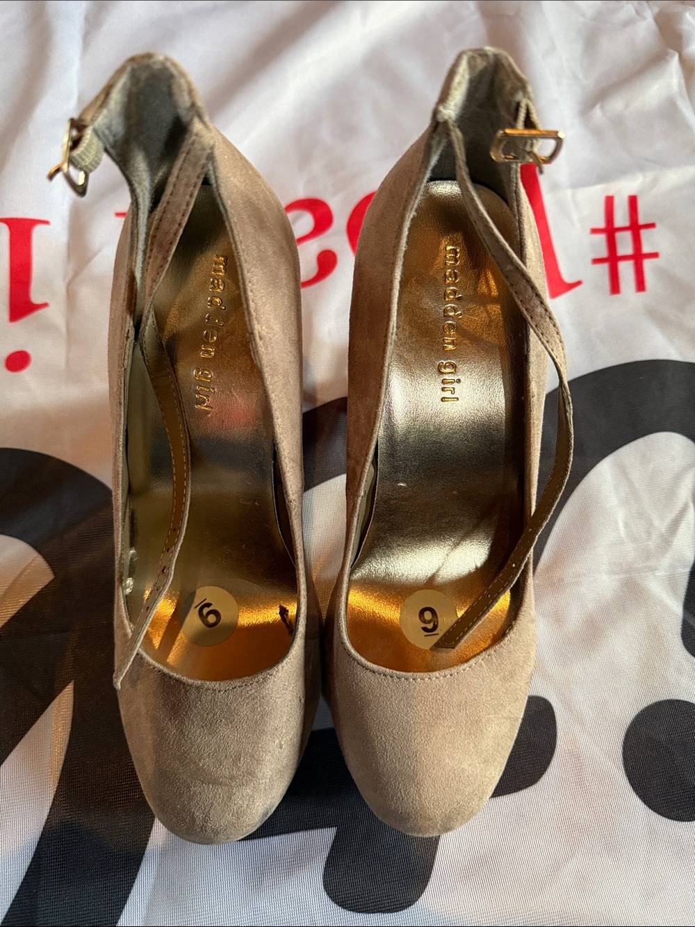 Madden Girl Taupe Suede Ankle-Strap Heels